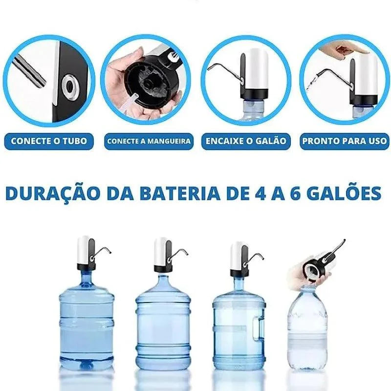 Bomba Elétrica Galão De Água Prática Sem Fio Dispenser Usb Recarregável